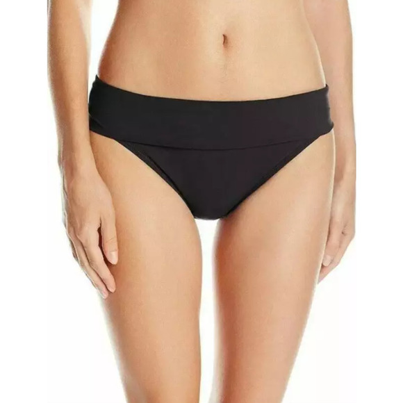 Profile by Gottex Womans Fold Over Ruched Band Bikini Bottom Black Size 12 11159 - Picture 1 of 3